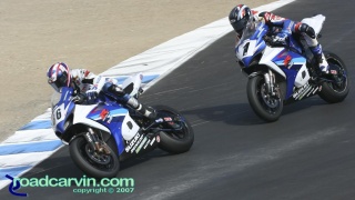 2007 Corona AMA Superbike Championship - Battle for the Championship: Mat Mladin holding off American Suzuki teammate Ben Spies in the battle for the Superbike Championship.